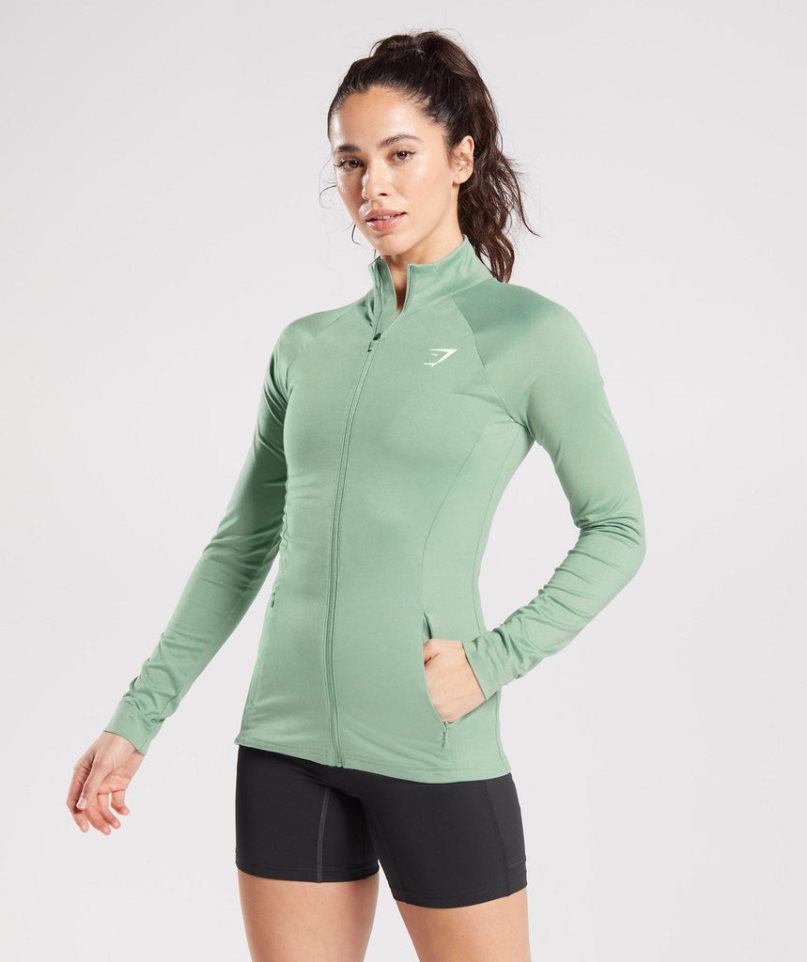 Kurtka Gymshark Treningowe Zip Up Damskie Zielone | PL 793QWG